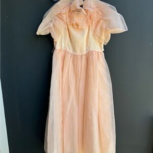 Vintage Peach/pink Ruffled Organza Midi Dress